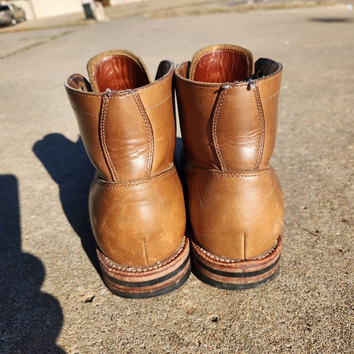 Photo by wildflowersnboots on March 5, 2025 of the Grant Stone Nora Boot in Horween Dune Chromexcel.