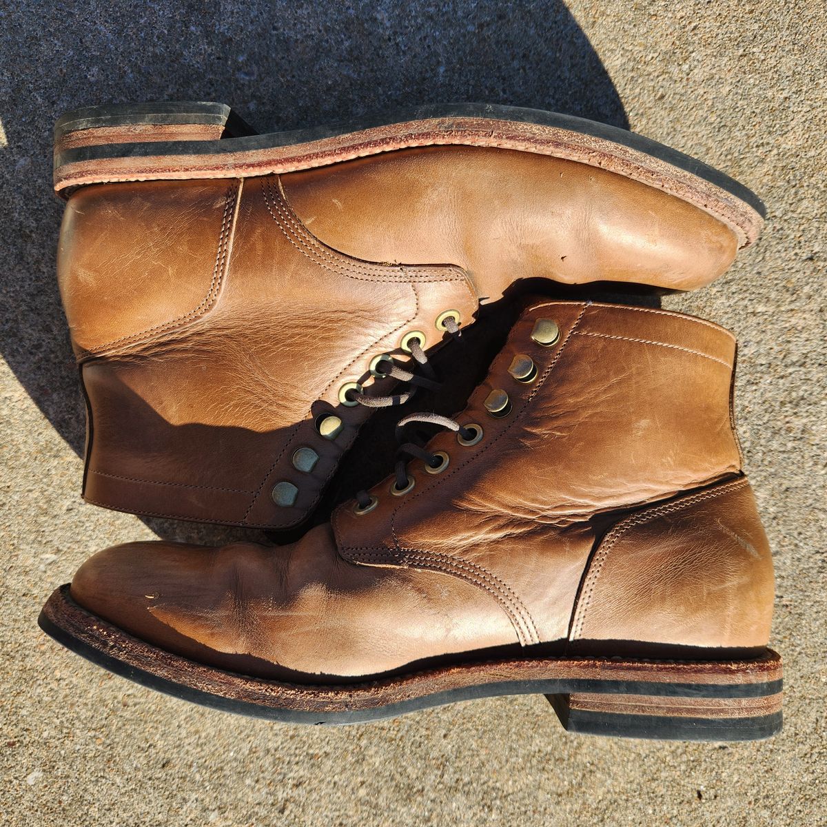 Photo by wildflowersnboots on March 5, 2025 of the Grant Stone Nora Boot in Horween Dune Chromexcel.