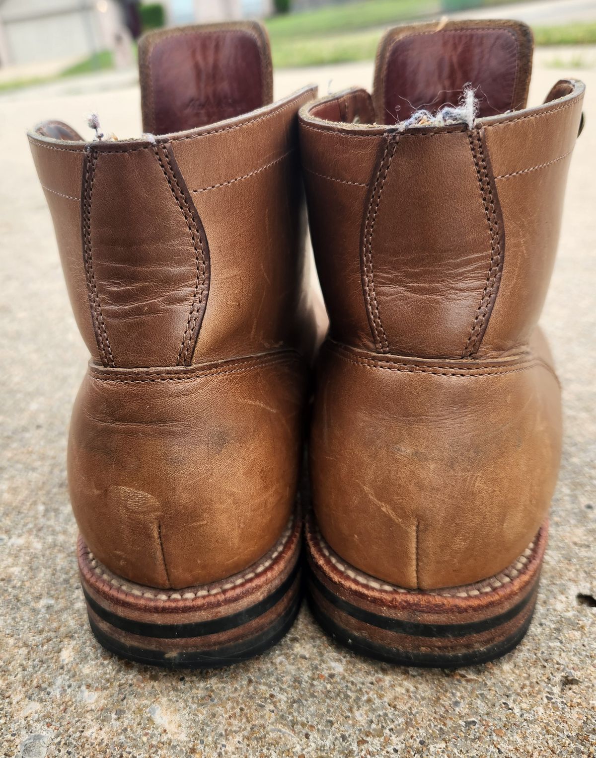 Photo by wildflowersnboots on April 5, 2025 of the Grant Stone Nora Boot in Horween Dune Chromexcel.