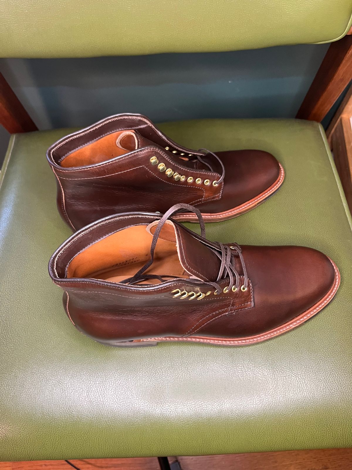 Photo by shoemageddon on October 3, 2024 of the Alden Plain Toe Boot in Horween Brown Chromexcel.