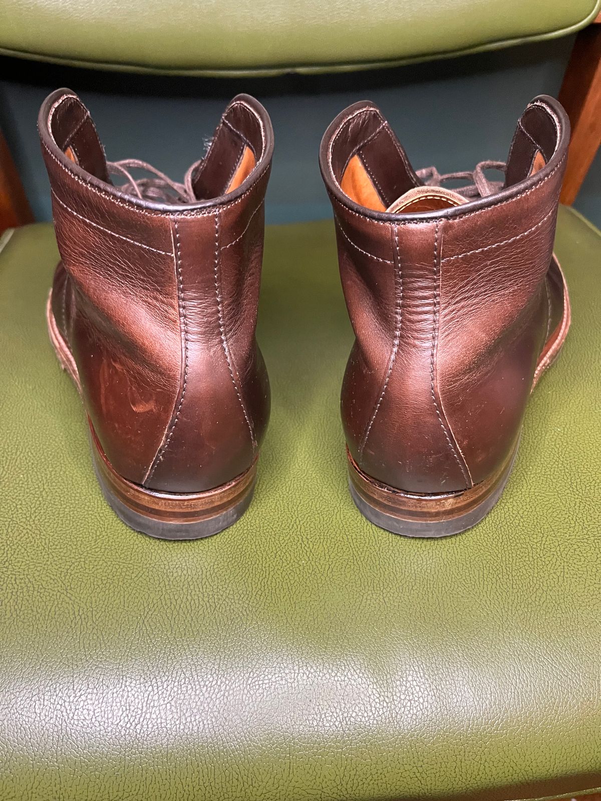 Photo by shoemageddon on November 4, 2024 of the Alden Plain Toe Boot in Horween Brown Chromexcel.