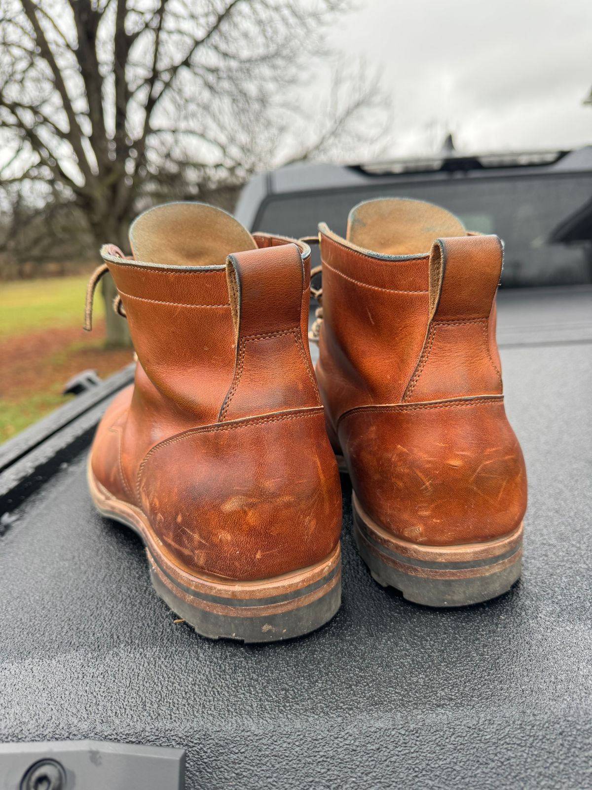 Photo by demko on January 1, 2024 of the Viberg Service Boot in Horween English Tan Cypress.