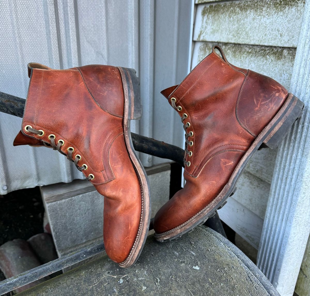 Photo by demko on February 4, 2024 of the Viberg Service Boot in Horween English Tan Cypress.