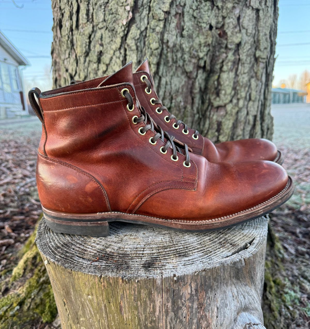Photo by demko on February 4, 2024 of the Viberg Service Boot in Horween English Tan Cypress.