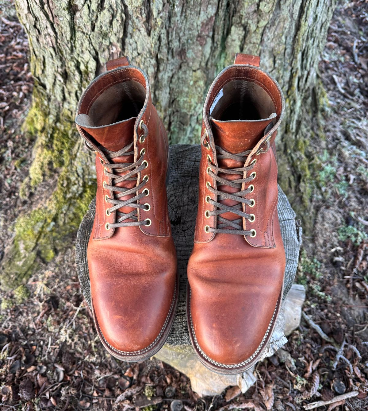 Photo by demko on February 4, 2024 of the Viberg Service Boot in Horween English Tan Cypress.