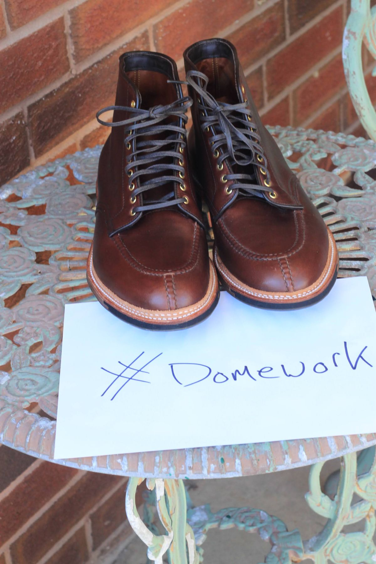 Photo by djsharris on October 2, 2022 of the Alden Norwegian Front Blucher in Horween Brown Chromexcel.