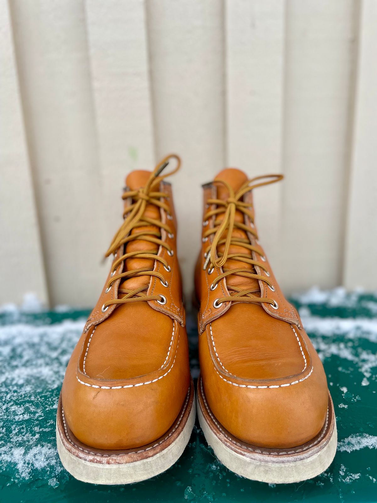 Photo by surcos on November 1, 2023 of the Irish Setter 6-Inch Classic Moc in Gold Russet Sequoia.