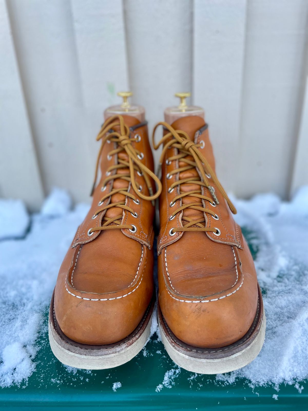 Photo by surcos on January 2, 2024 of the Irish Setter 6-Inch Classic Moc in Gold Russet Sequoia.