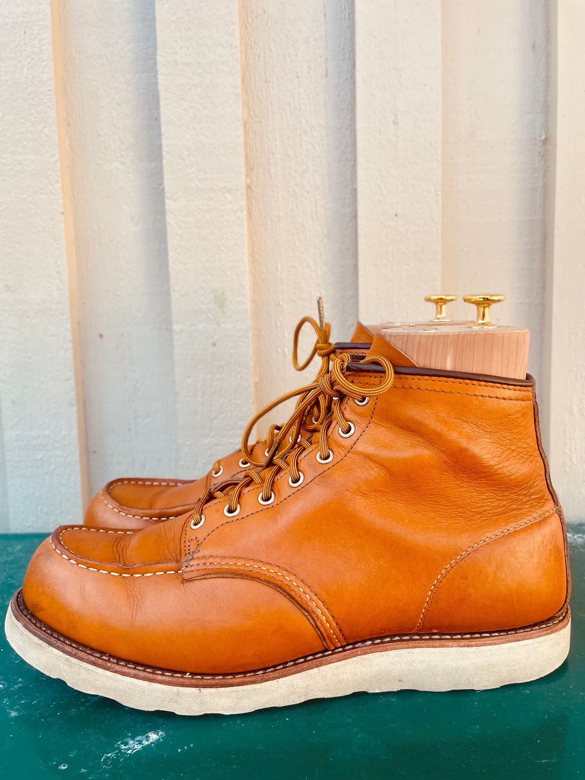 Photo by surcos on February 3, 2024 of the Irish Setter 6-Inch Classic Moc in Gold Russet Sequoia.