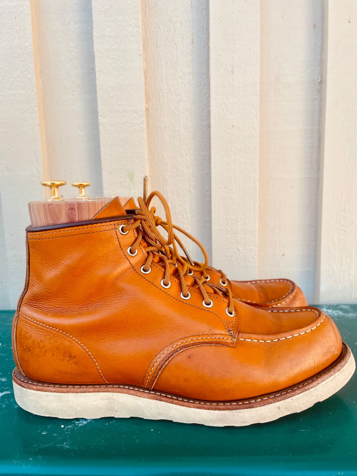 Photo by surcos on February 3, 2024 of the Irish Setter 6-Inch Classic Moc in Gold Russet Sequoia.