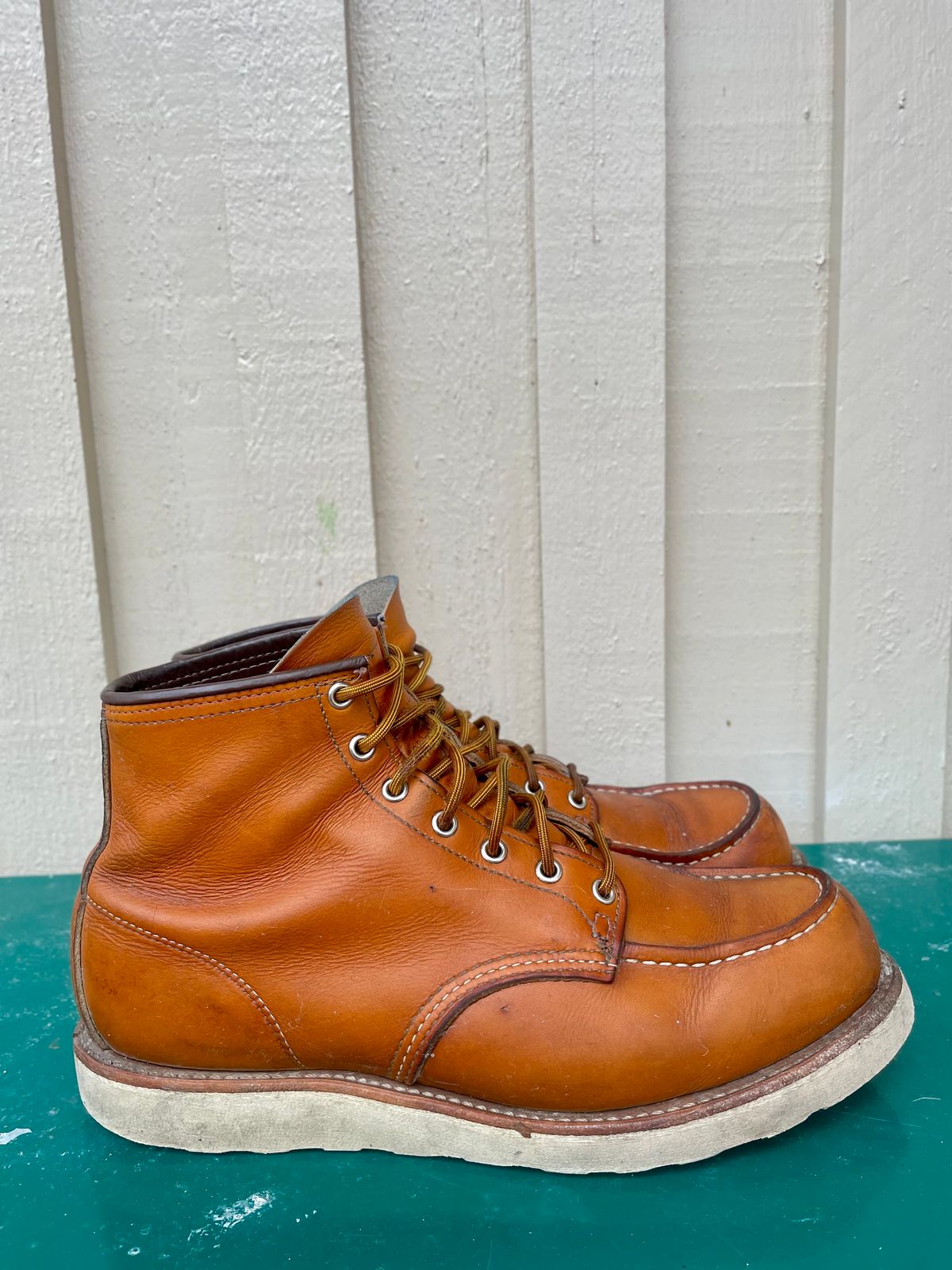 Photo by surcos on March 4, 2024 of the Irish Setter 6-Inch Classic Moc in Gold Russet Sequoia.