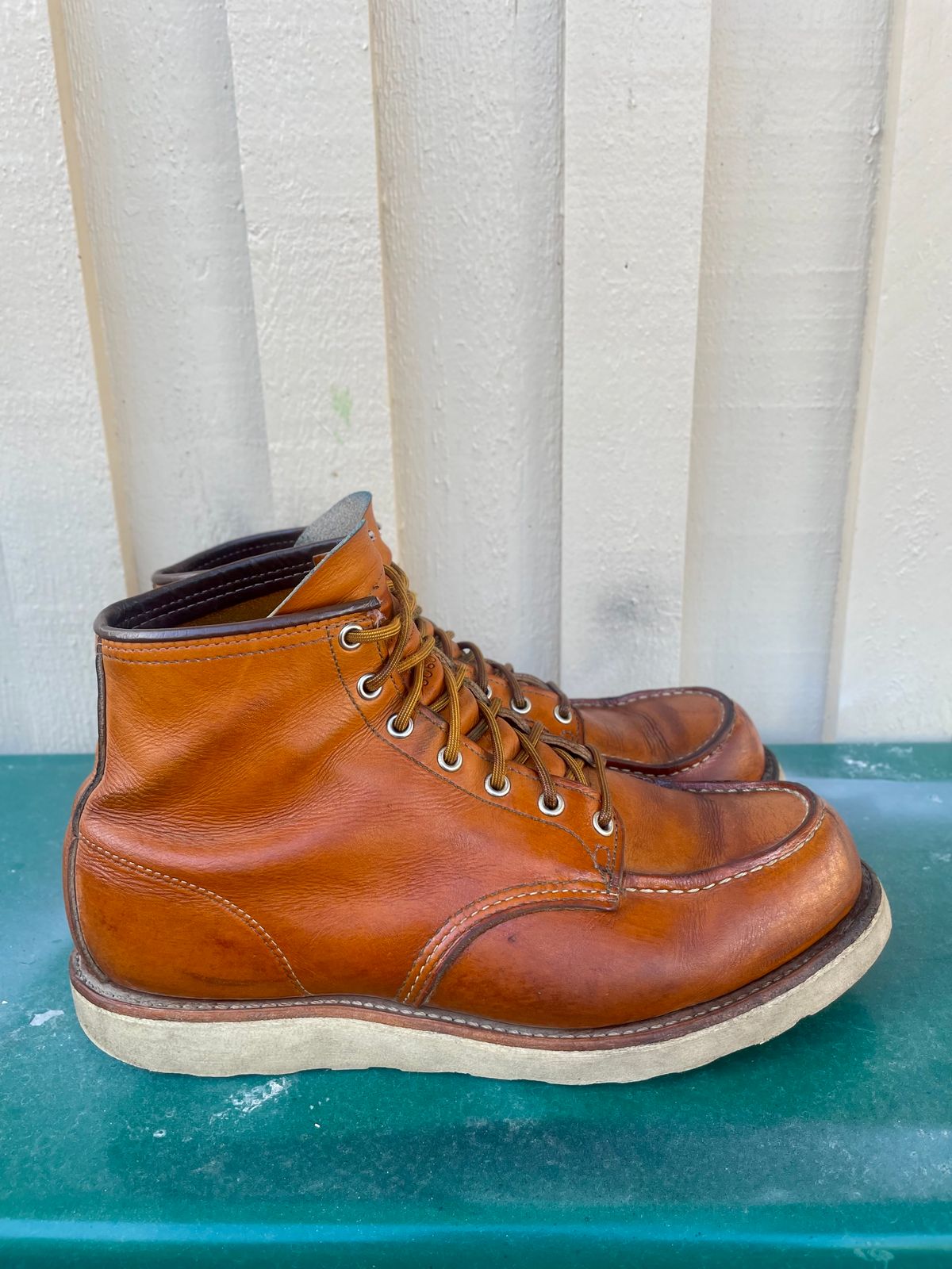 Photo by surcos on April 1, 2024 of the Irish Setter 6-Inch Classic Moc in Gold Russet Sequoia.