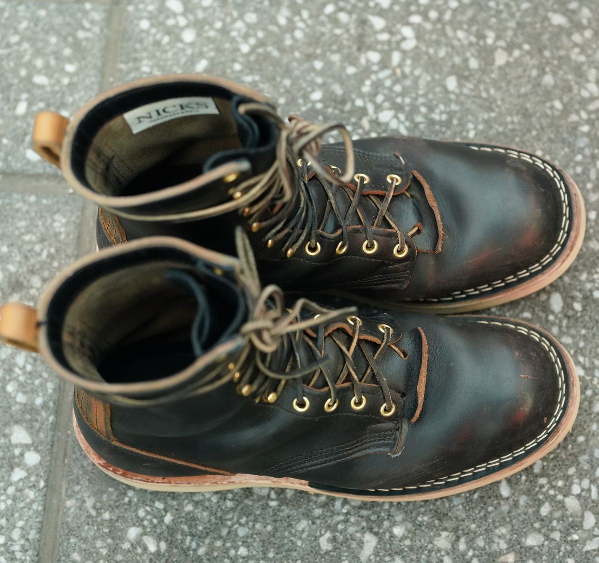 Photo by Leroy on December 5, 2023 of the Nicks x Zuriick Merriman in Horween Black Chromexcel.