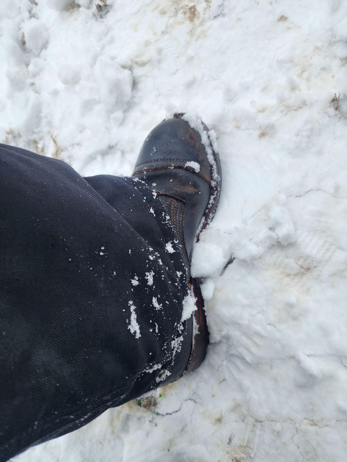 Photo by Pale_Highl1ight on January 9, 2025 of the Nicks Nicks/ x Butterscotch Triton Boot in Nicks/ Horween Black Waxed Flesh.