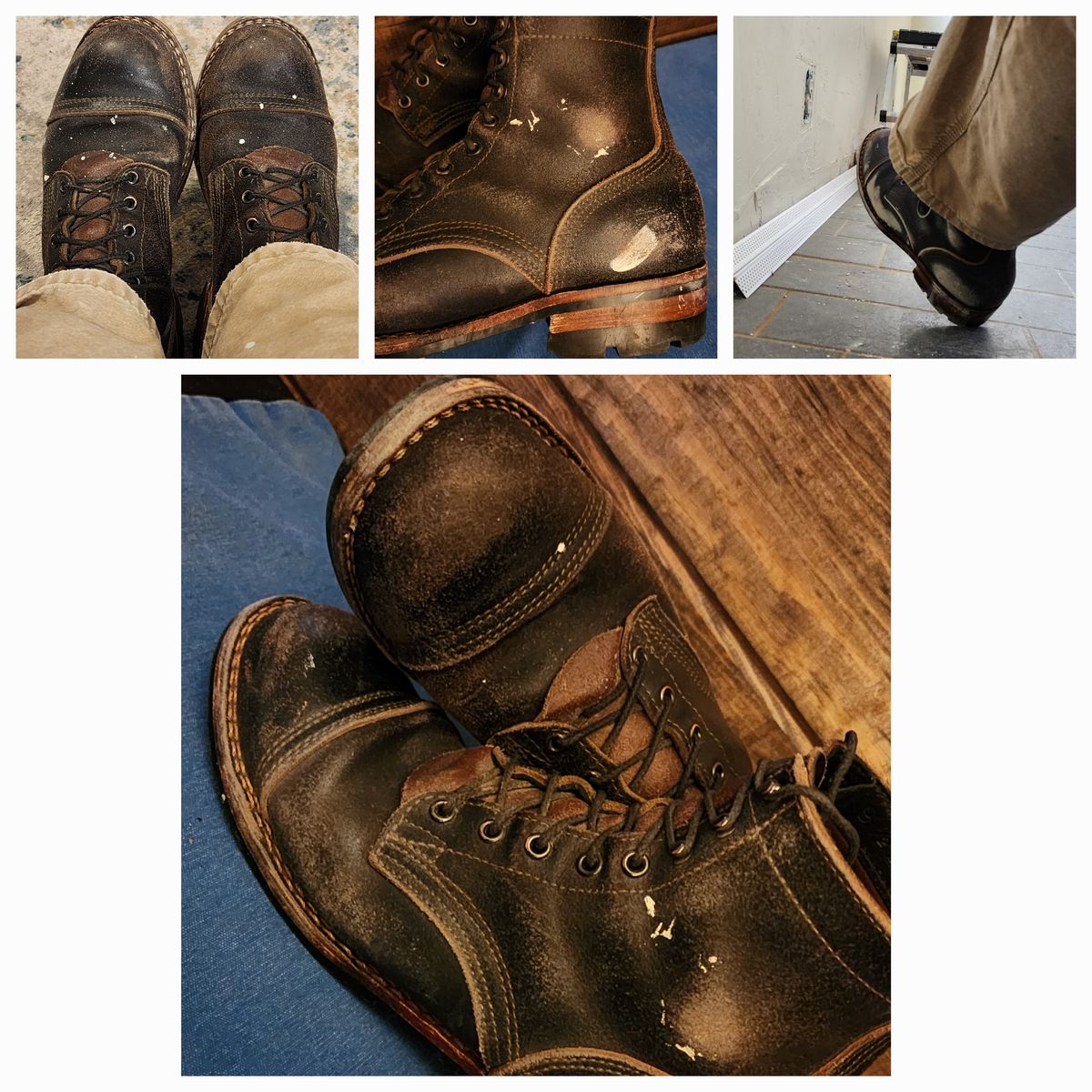 Photo by Pale_Highl1ight on March 2, 2025 of the Nicks Nicks/ x Butterscotch Triton Boot in Nicks/ Horween Black Waxed Flesh.