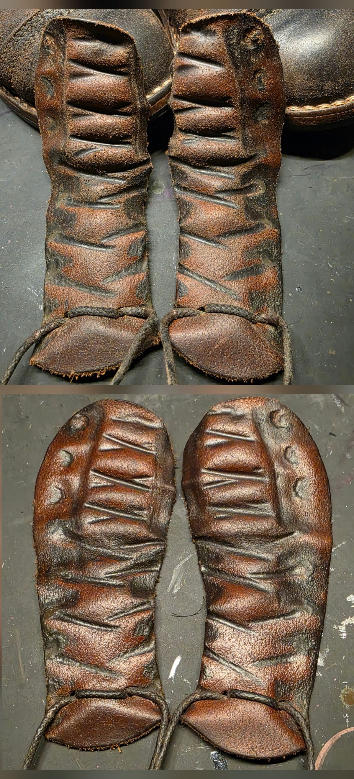 Photo by Pale_Highl1ight on September 21, 2025 of the Nicks Nicks/ x Butterscotch Triton Boot in Nicks/ Horween Black Waxed Flesh.