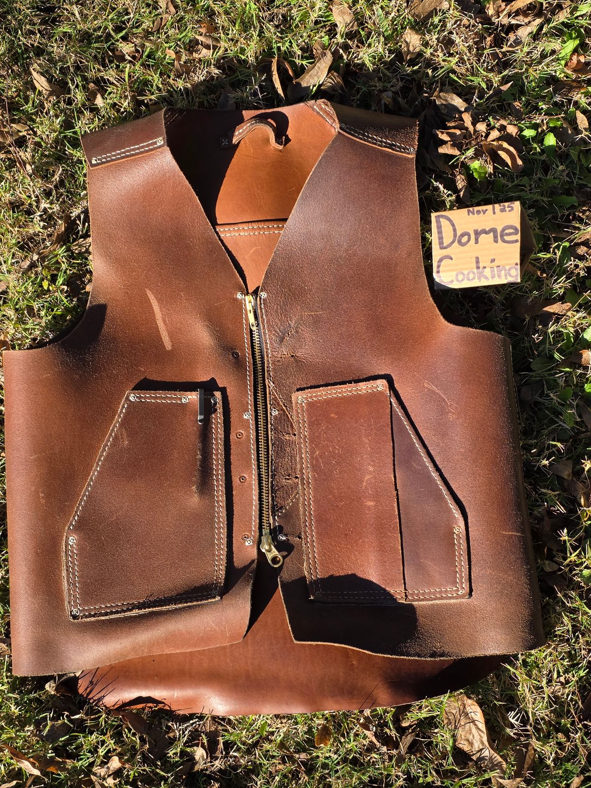 Photo by Pale_Highl1ight on November 2, 2025 of the Pale Highlight Natural Waxed Flesh Vest in Horween Natural Waxed Flesh.