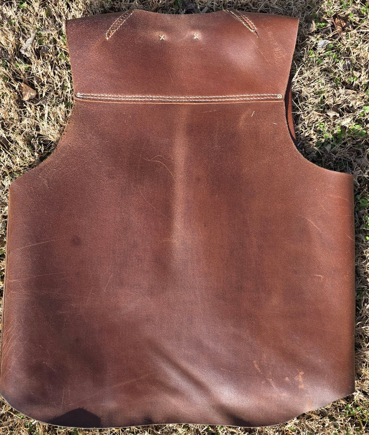 Photo by Pale_Highl1ight on January 1, 2026 of the Pale Highlight Natural Waxed Flesh Vest in Horween Natural Waxed Flesh.