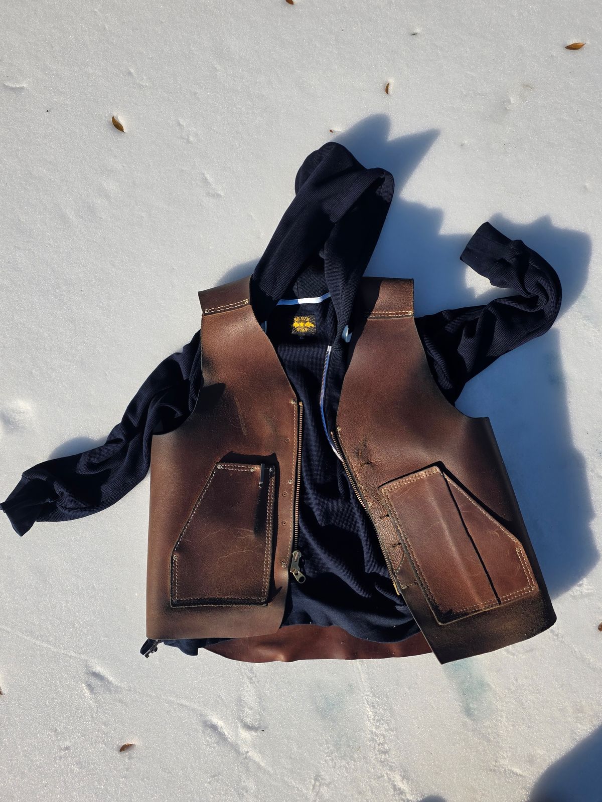 Photo by Pale_Highl1ight on February 1, 2026 of the Pale Highlight Natural Waxed Flesh Vest in Horween Natural Waxed Flesh.