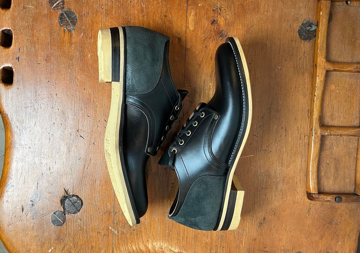 Photo by dirtbag_aesthete on October 6, 2024 of the NF Bootmaker Milton Shoe in Horween Tumbled Black Chromexcel.