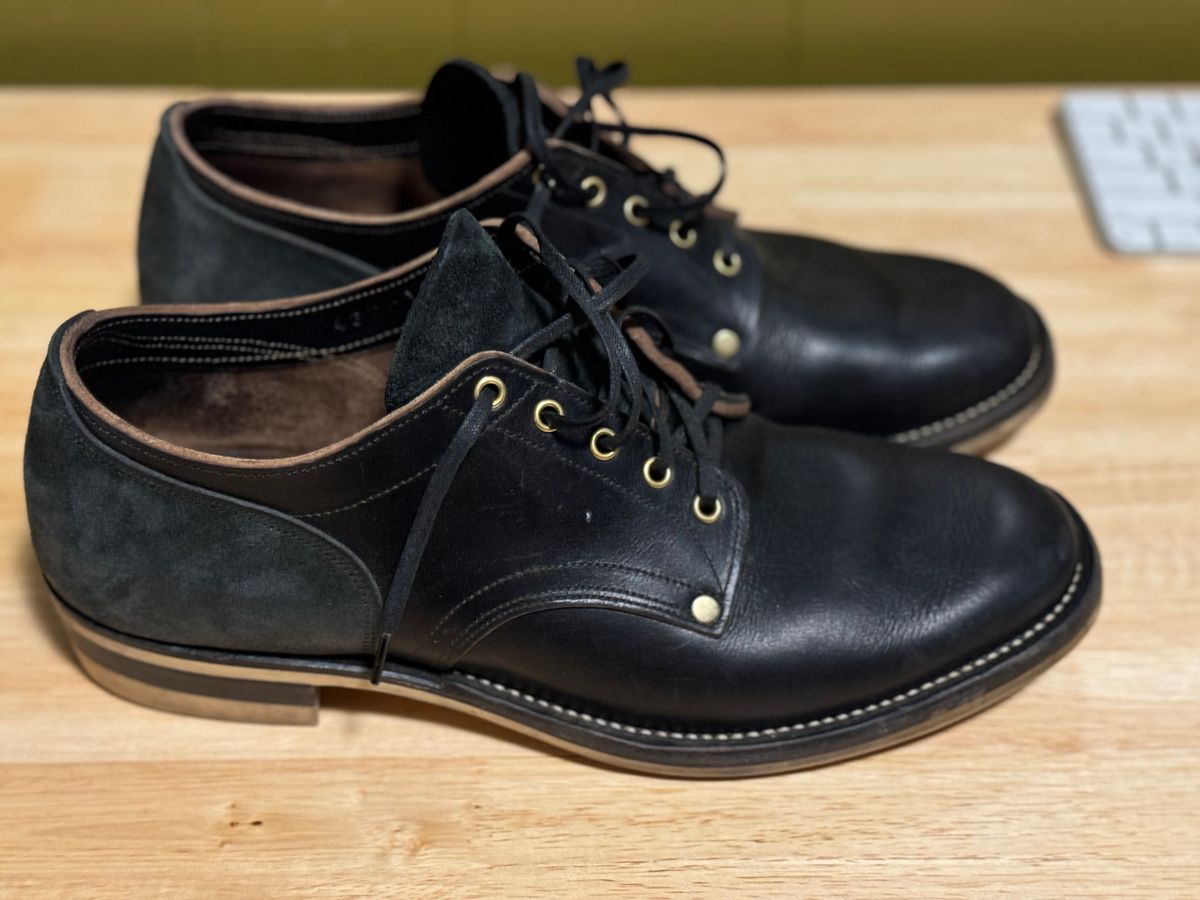 Photo by dirtbag_aesthete on November 5, 2024 of the NF Bootmaker Milton Shoe in Horween Tumbled Black Chromexcel.