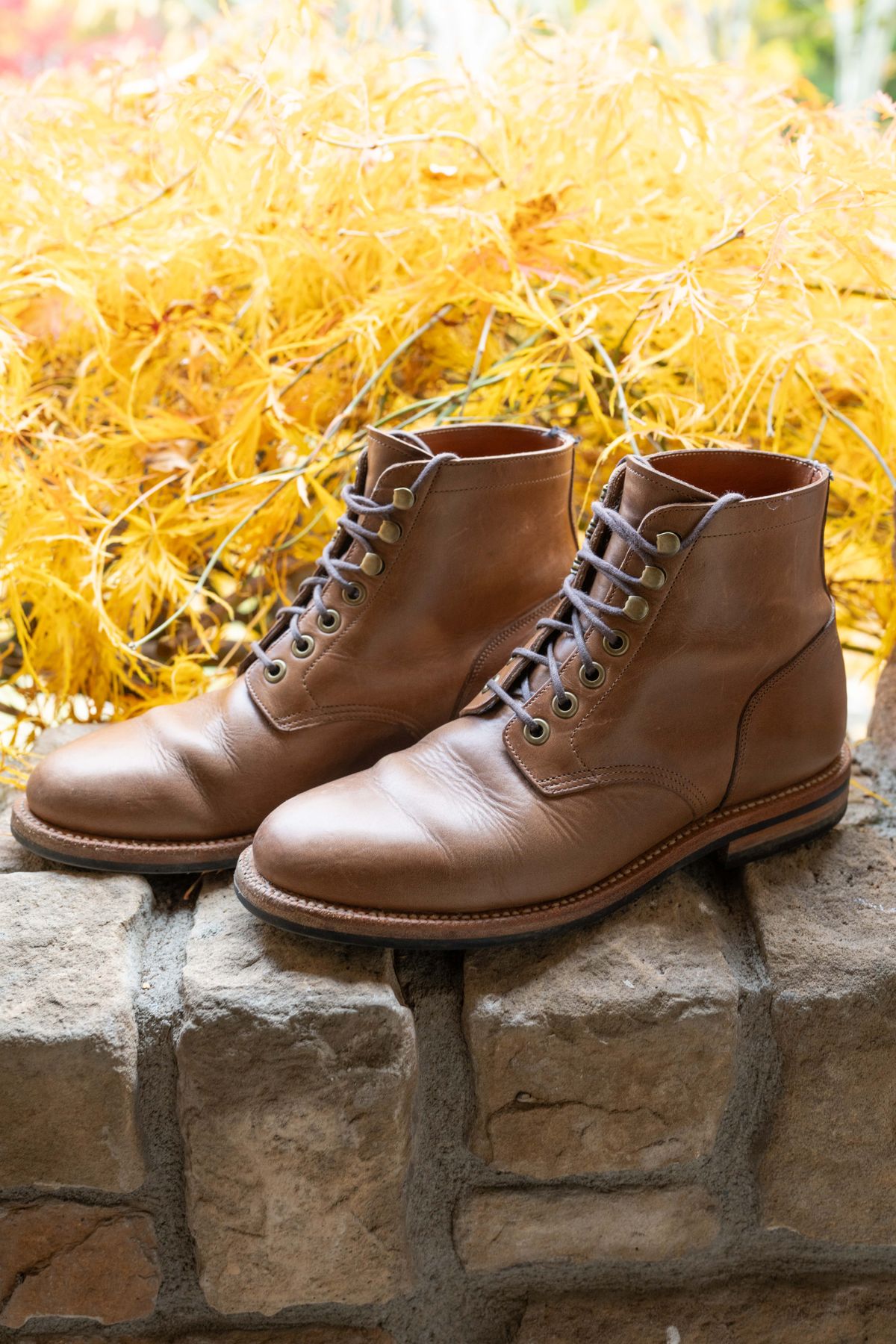 Photo by naclmaiden on November 9, 2023 of the Grant Stone Nora Boot in Horween Dune Chromexcel.