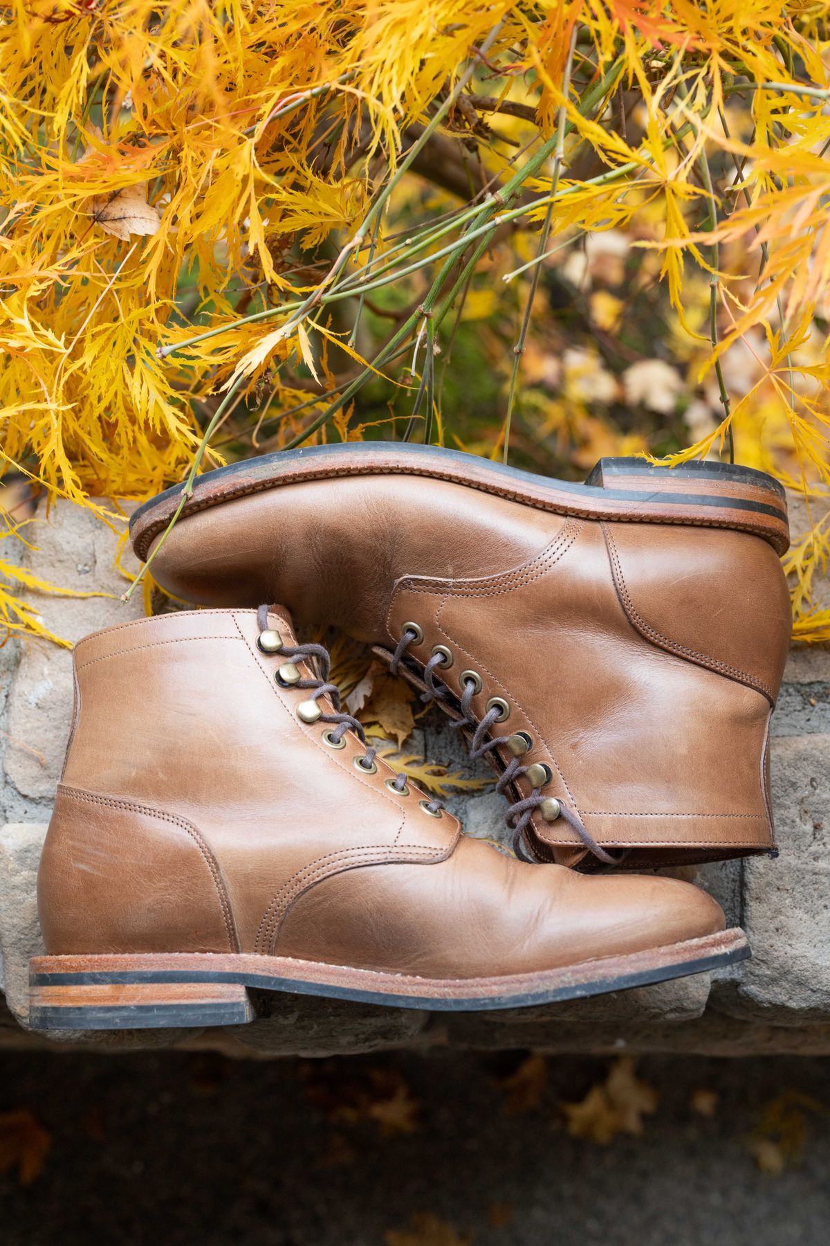 Photo by naclmaiden on November 9, 2023 of the Grant Stone Nora Boot in Horween Dune Chromexcel.