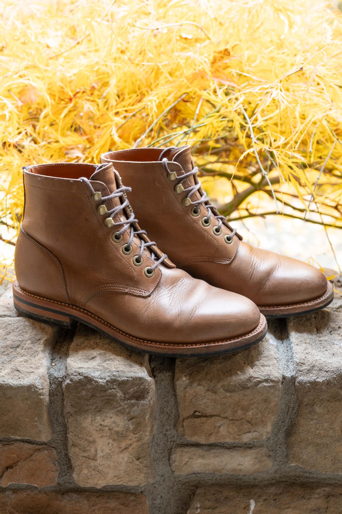Photo by naclmaiden on November 9, 2023 of the Grant Stone Nora Boot in Horween Dune Chromexcel.