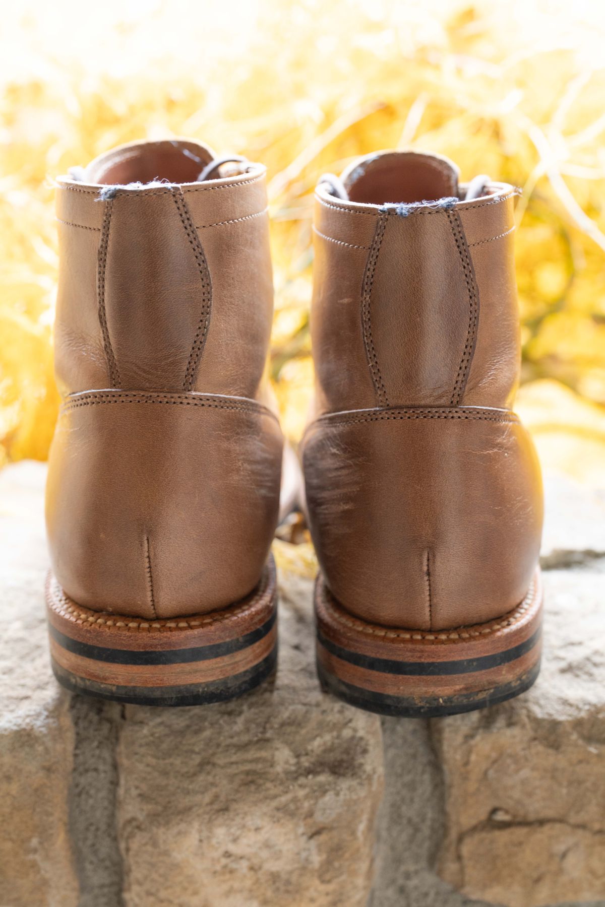 Photo by naclmaiden on November 9, 2023 of the Grant Stone Nora Boot in Horween Dune Chromexcel.