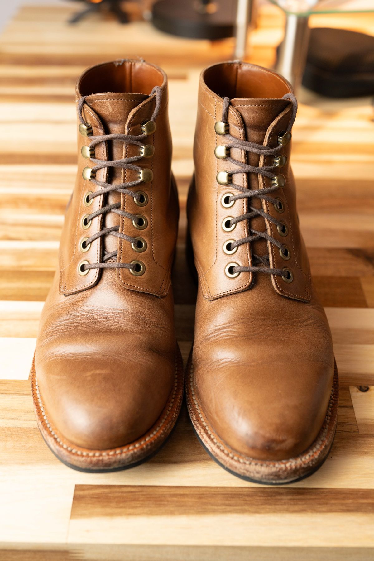 Photo by naclmaiden on December 5, 2023 of the Grant Stone Nora Boot in Horween Dune Chromexcel.