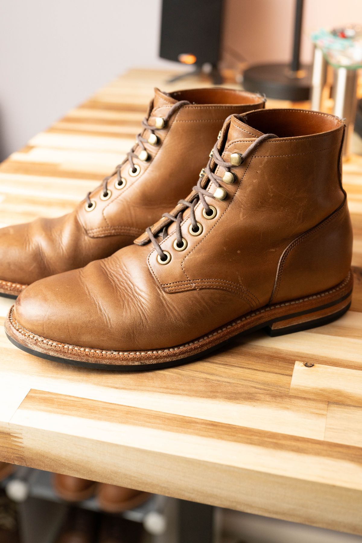 Photo by naclmaiden on December 5, 2023 of the Grant Stone Nora Boot in Horween Dune Chromexcel.