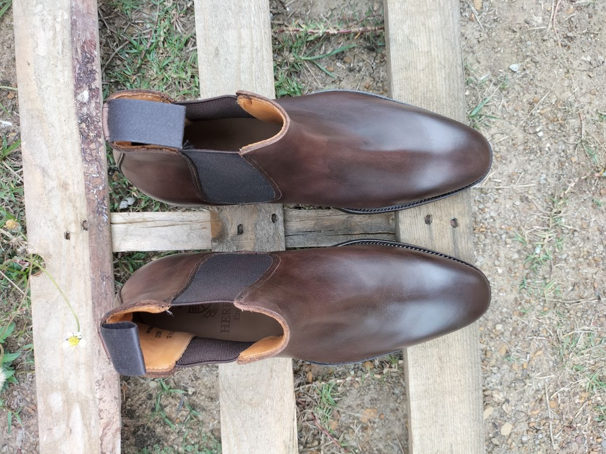 Photo by AneshM on October 1, 2022 of the Herring Wainwright Chelsea Boots in Dark Brown Calf.