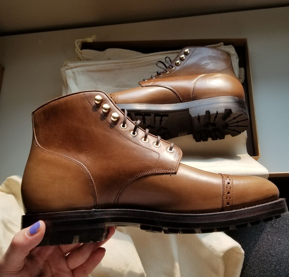 Photo by InfernalJusticator on May 31, 2025 of the Grant Stone Garrison Boot in Horween Dune Chromexcel.
