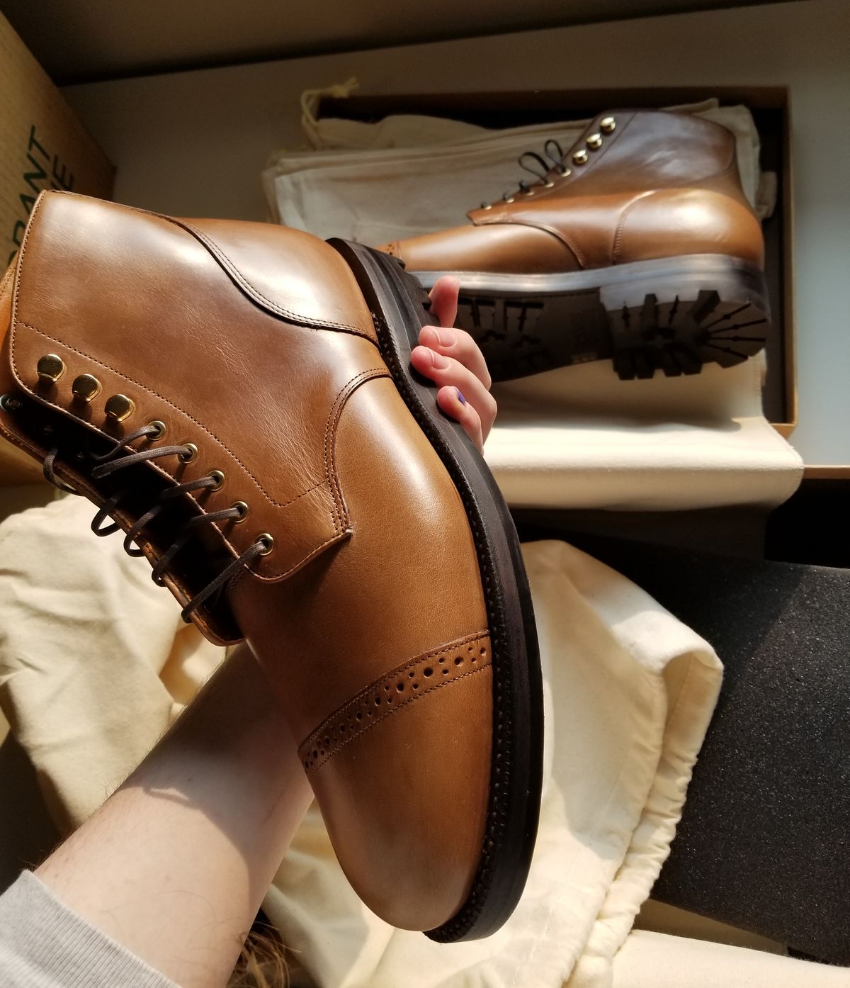 Photo by InfernalJusticator on May 31, 2025 of the Grant Stone Garrison Boot in Horween Dune Chromexcel.