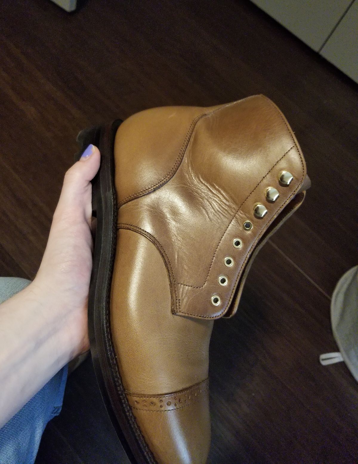 Photo by InfernalJusticator on June 1, 2025 of the Grant Stone Garrison Boot in Horween Dune Chromexcel.