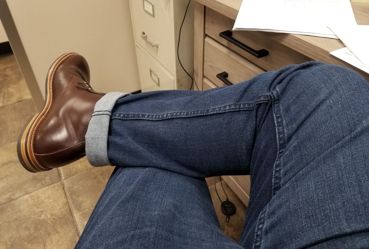 Photo by InfernalJusticator on April 4, 2024 of the Grant Stone Edward Boot in Horween Dark Walnut Chromexcel.