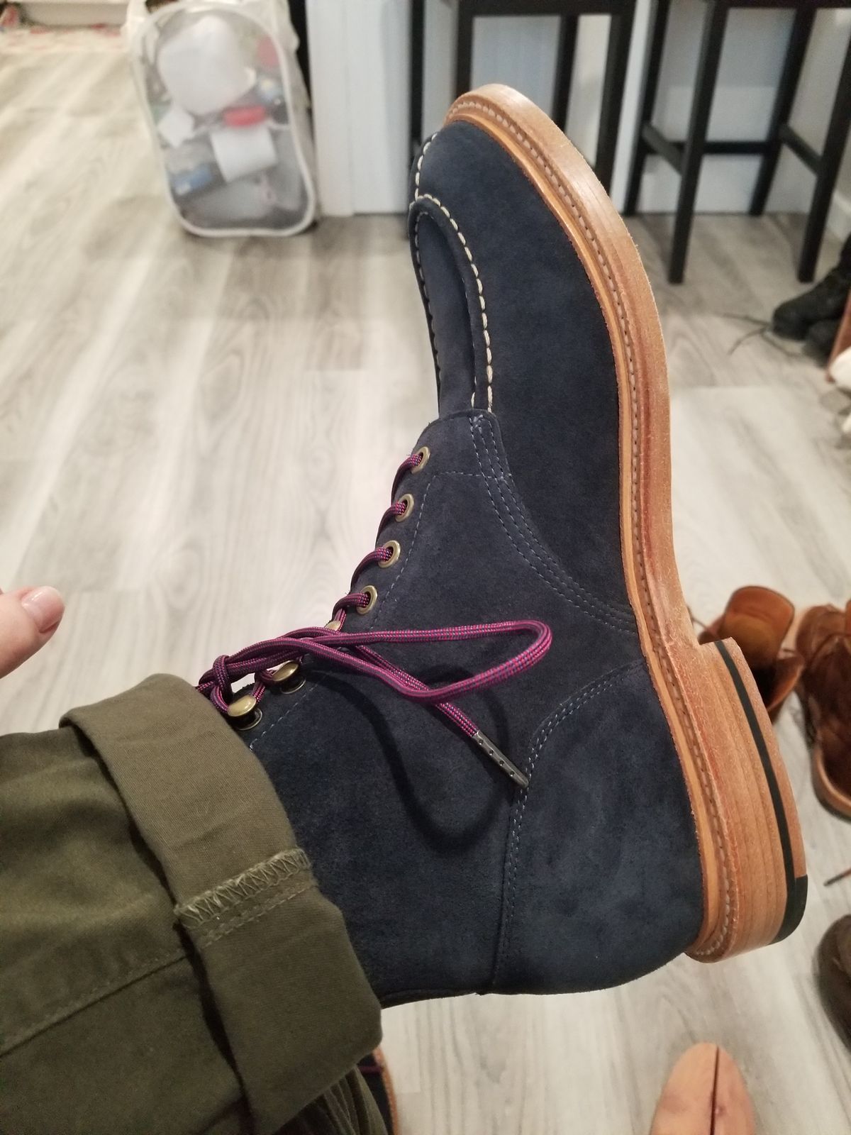 Photo by InfernalJusticator on April 17, 2024 of the Grant Stone Ottawa Boot in C.F. Stead Midnight Repello Calf Suede.