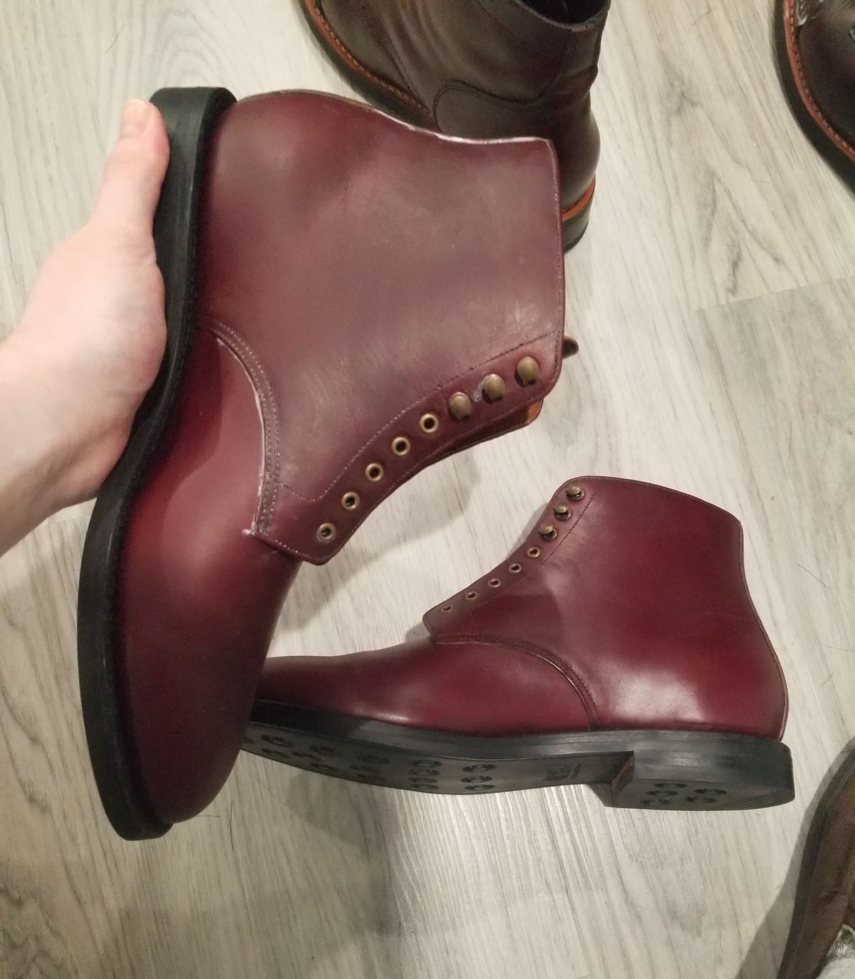 Photo by InfernalJusticator on January 11, 2024 of the Grant Stone Edward Boot in Horween Color 8 Chromexcel.