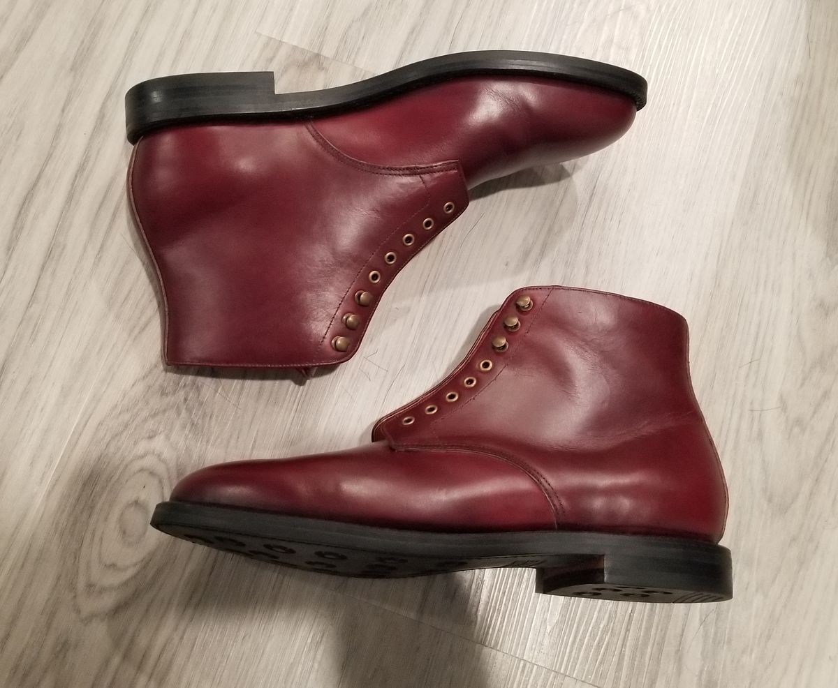 Photo by InfernalJusticator on January 11, 2024 of the Grant Stone Edward Boot in Horween Color 8 Chromexcel.