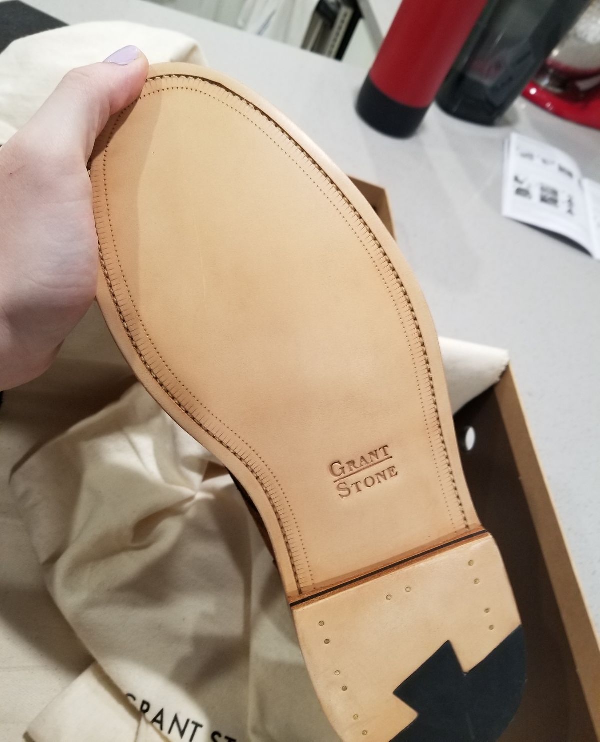 Photo by InfernalJusticator on January 8, 2024 of the Grant Stone Ottawa Boot in C.F. Stead Bourbon Repello Calf Suede.