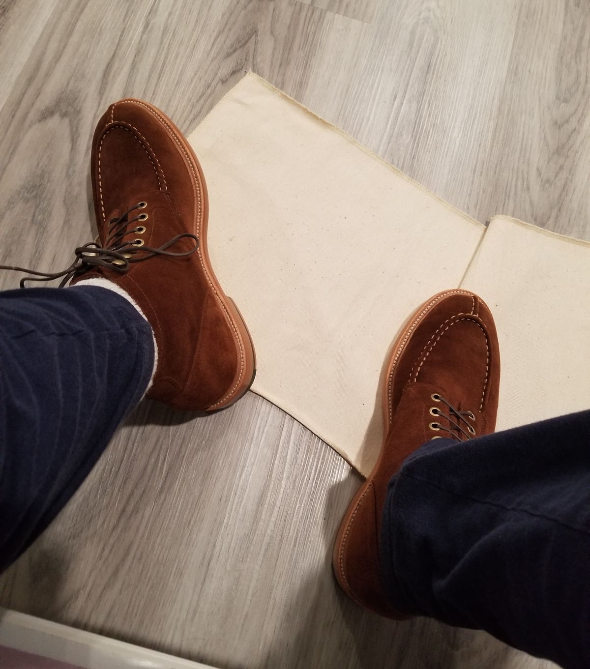 Photo by InfernalJusticator on January 9, 2024 of the Grant Stone Ottawa Boot in C.F. Stead Bourbon Repello Calf Suede.
