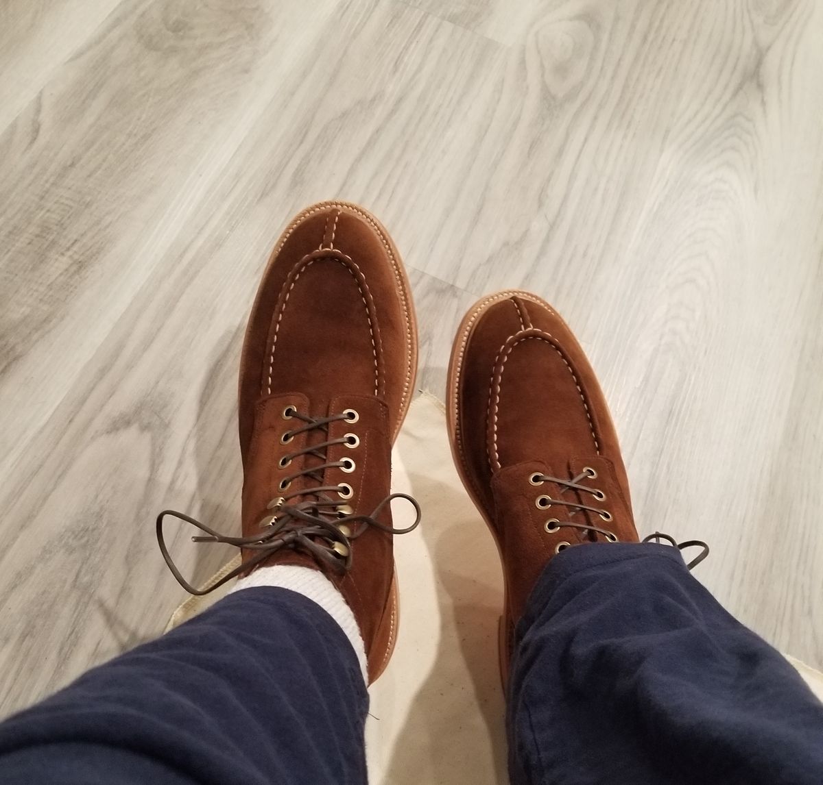Photo by InfernalJusticator on January 9, 2024 of the Grant Stone Ottawa Boot in C.F. Stead Bourbon Repello Calf Suede.