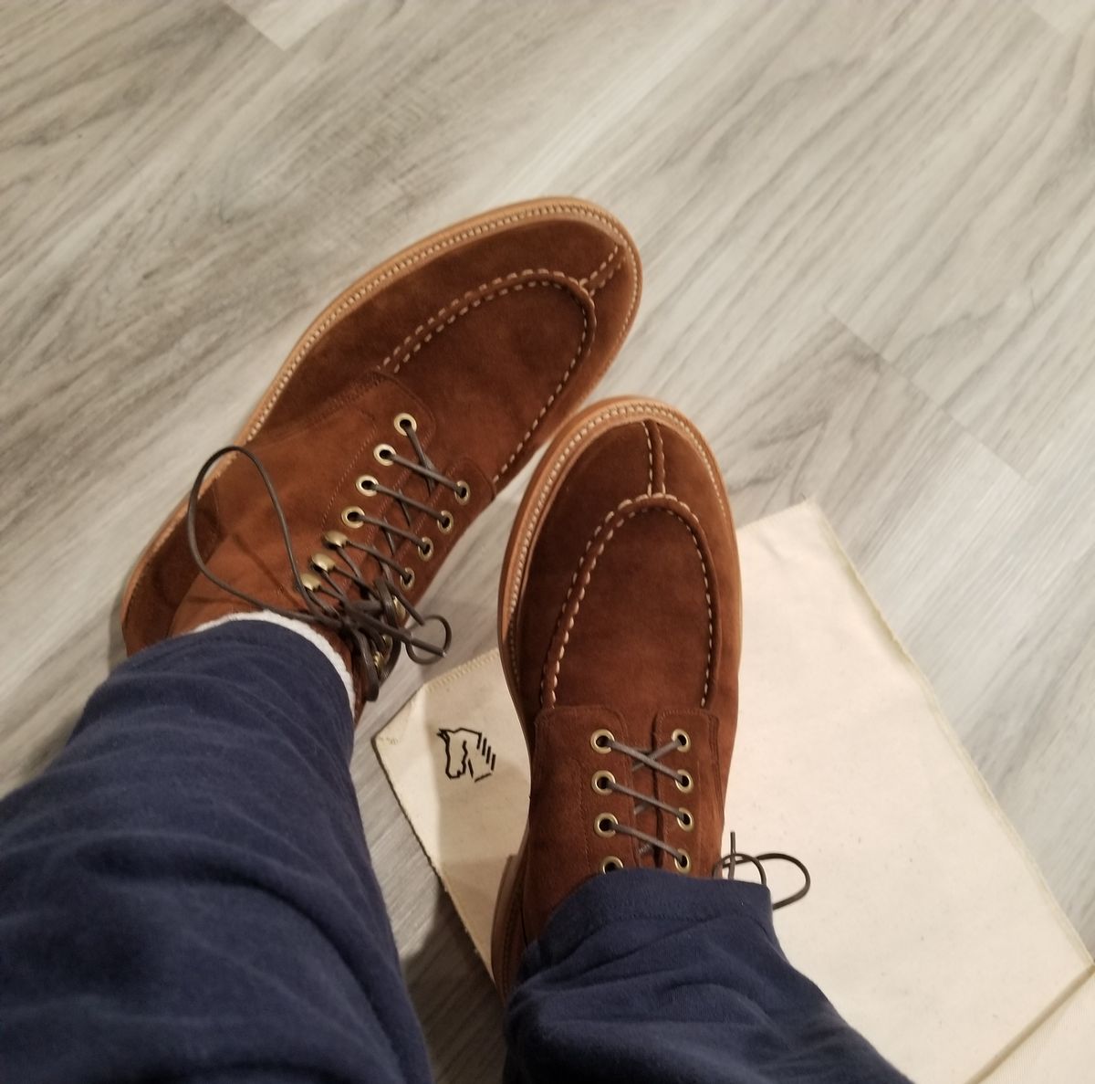 Photo by InfernalJusticator on January 9, 2024 of the Grant Stone Ottawa Boot in C.F. Stead Bourbon Repello Calf Suede.