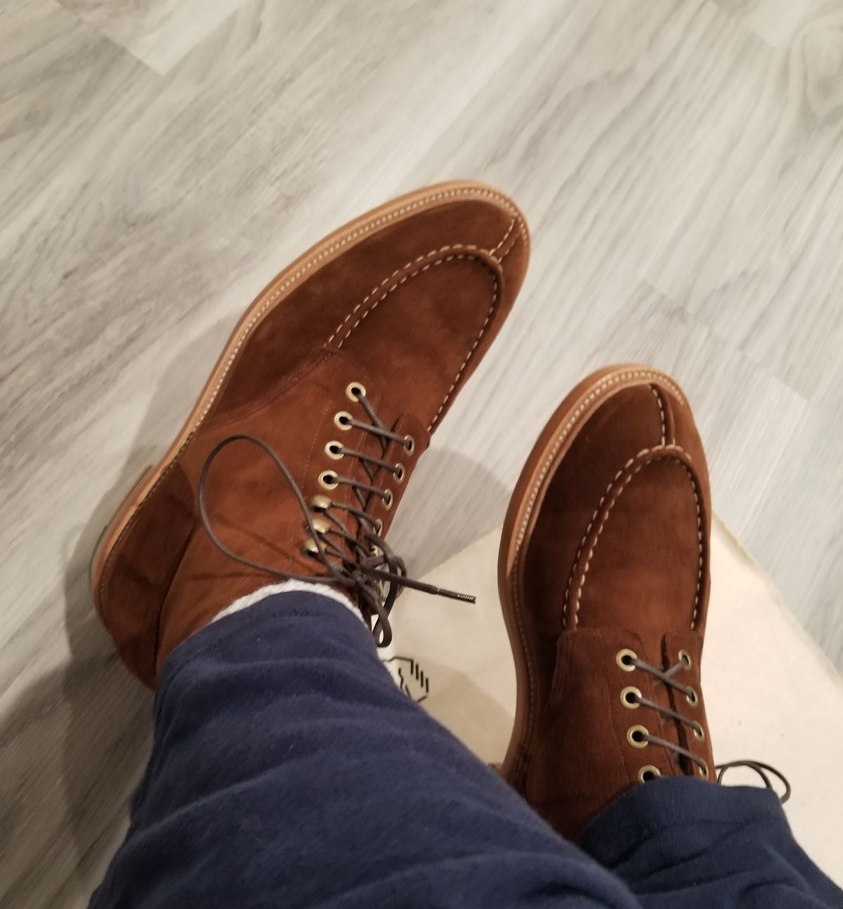Photo by InfernalJusticator on January 9, 2024 of the Grant Stone Ottawa Boot in C.F. Stead Bourbon Repello Calf Suede.