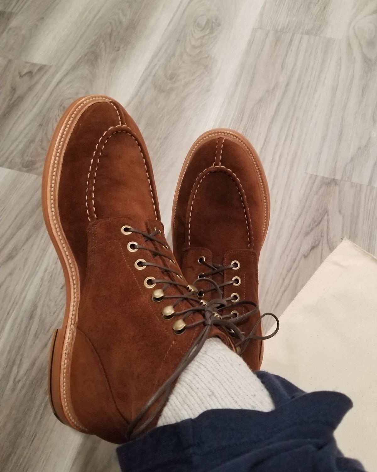 Photo by InfernalJusticator on January 9, 2024 of the Grant Stone Ottawa Boot in C.F. Stead Bourbon Repello Calf Suede.