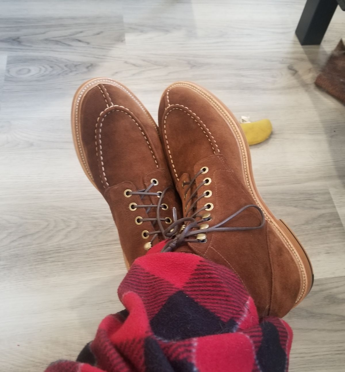 Photo by InfernalJusticator on January 10, 2024 of the Grant Stone Ottawa Boot in C.F. Stead Bourbon Repello Calf Suede.