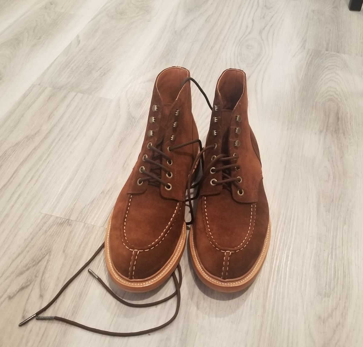 Photo by InfernalJusticator on January 10, 2024 of the Grant Stone Ottawa Boot in C.F. Stead Bourbon Repello Calf Suede.