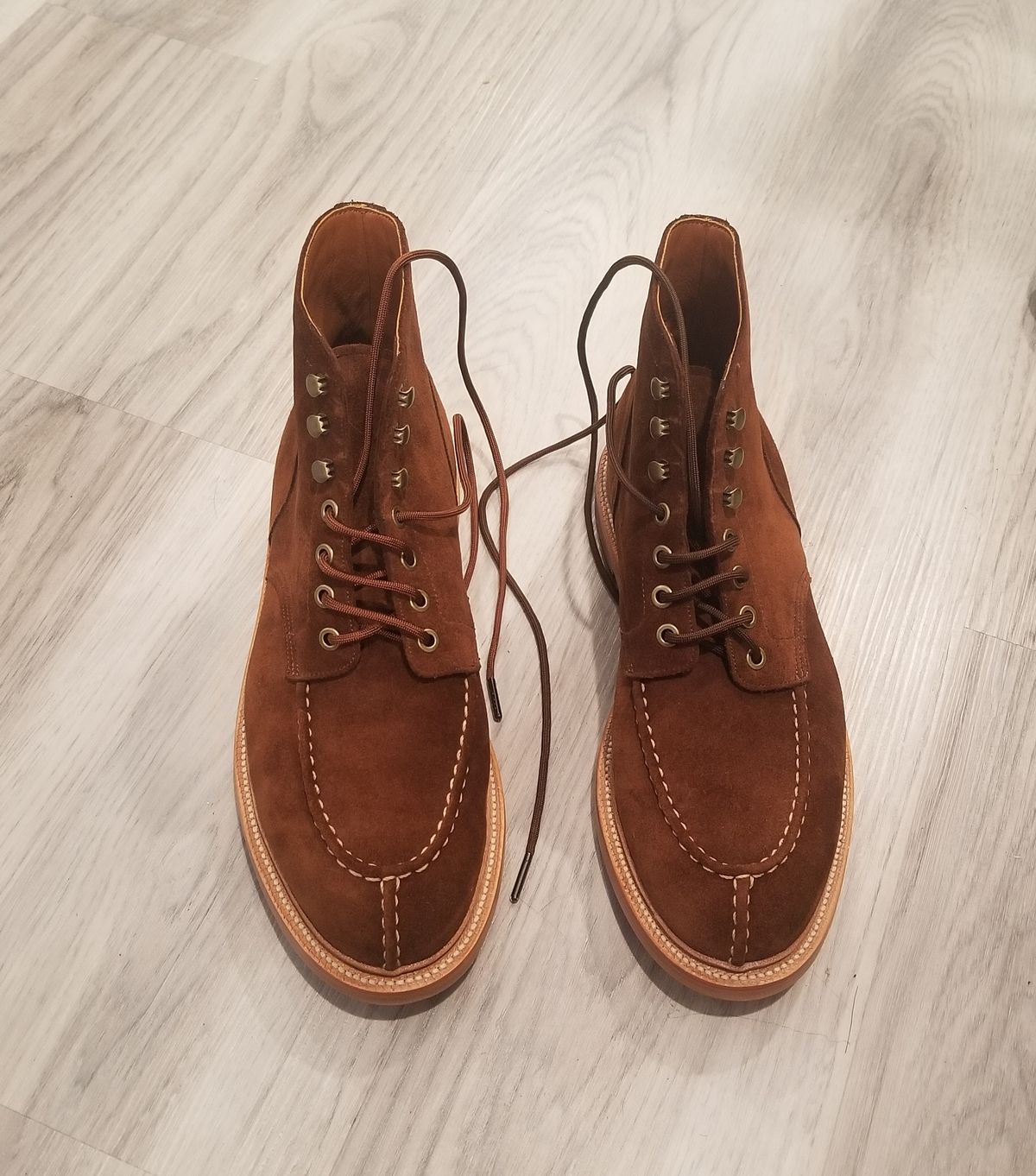 Photo by InfernalJusticator on January 10, 2024 of the Grant Stone Ottawa Boot in C.F. Stead Bourbon Repello Calf Suede.