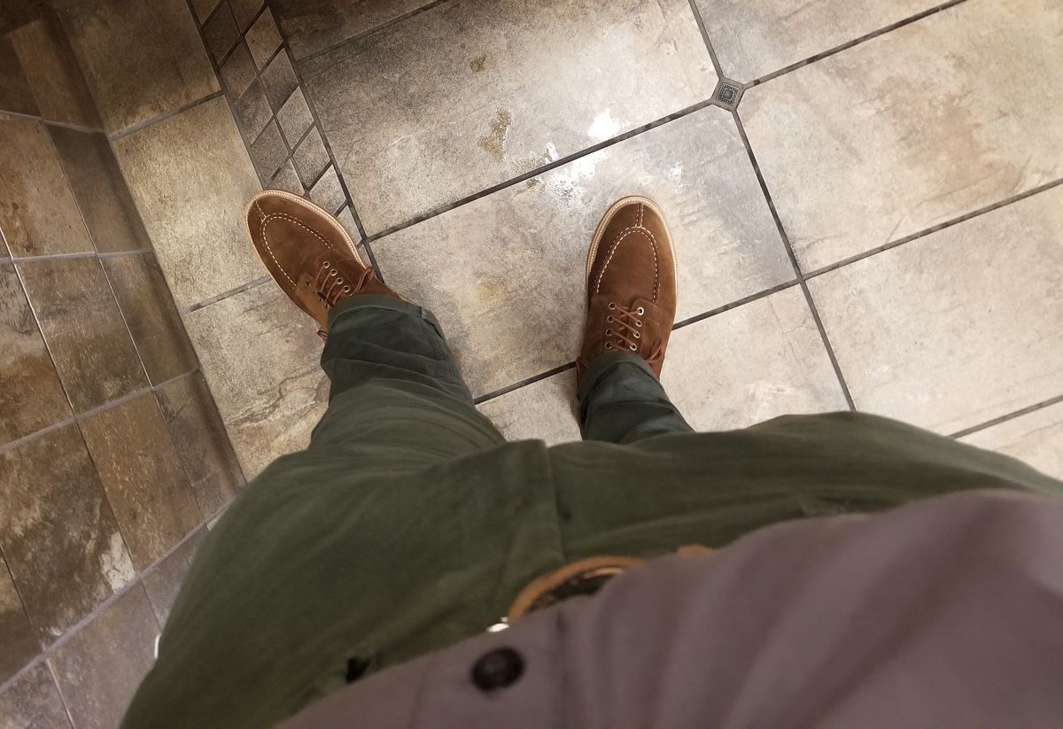 Photo by InfernalJusticator on April 17, 2024 of the Grant Stone Ottawa Boot in C.F. Stead Bourbon Repello Calf Suede.