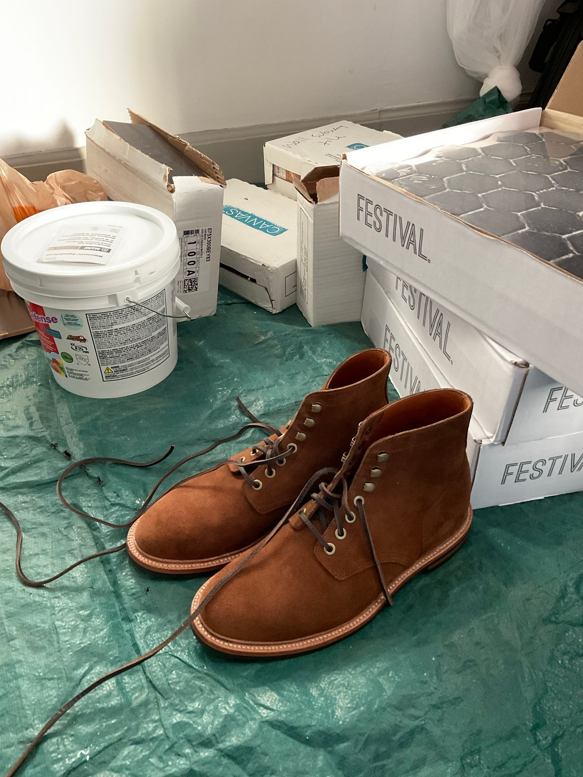 Photo by kenny_trill_kenny on November 1, 2022 of the Grant Stone Diesel Boot in C.F. Stead Bourbon Repello Calf Suede.